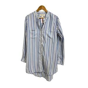 CLOTH & STONE women's blue white linen blend gauze button down‎ shirt dress S